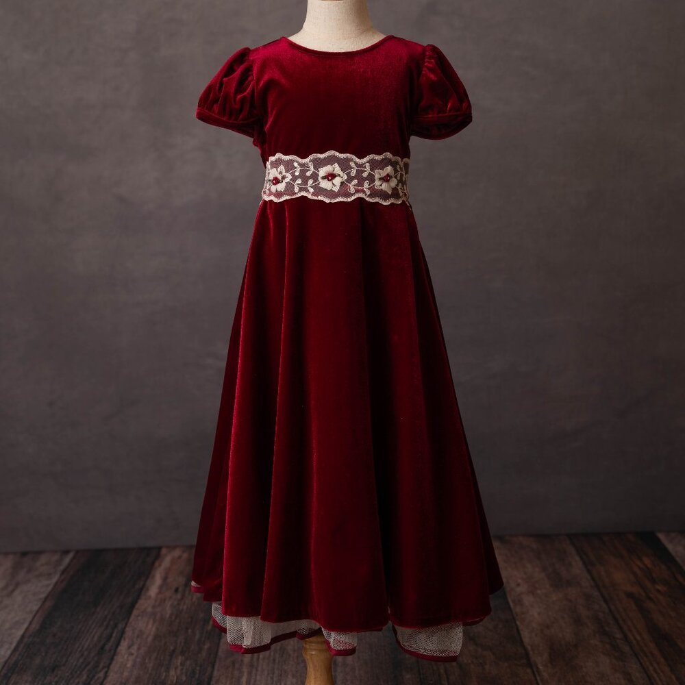Vintage Velvet Girl's red dress with tulle bottom